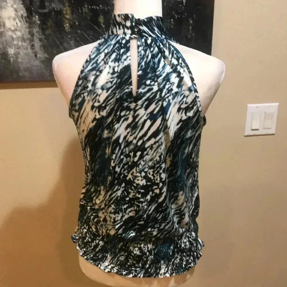 Essential by Milano Blue/Black/White High Neck Halter Top w/Elastic Waist-Size S - Picture 6 of 7